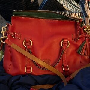 Dooney & Bourke Red Leather Shoulder Bag with Gold Accents